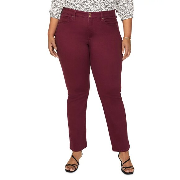 NYDJ Plus Marilyn Double Snap Straight-Leg Jeans in Grenache - Picture 1 of 15